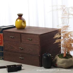 实多功能桌面收子纳盒桐木茶叶储盒实木带0607抽屉收纳箱多层木藏