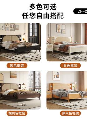 法中古风实床双式人卧YNK藤编床高级木卧室黑色简约美式复主古风