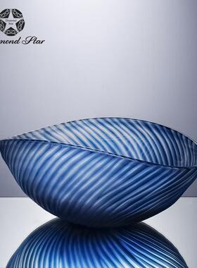 蓝色刻现代摹简约AL613196制作工艺人居工吹制璃玻水果盘简约风家