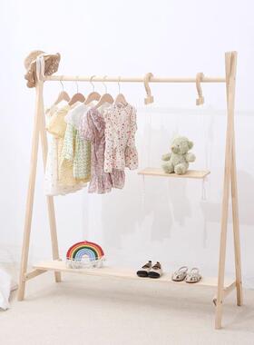 实木落地衣儿帽架简易衣架木质童房XX衣架卧物室置晾衣架童装店展