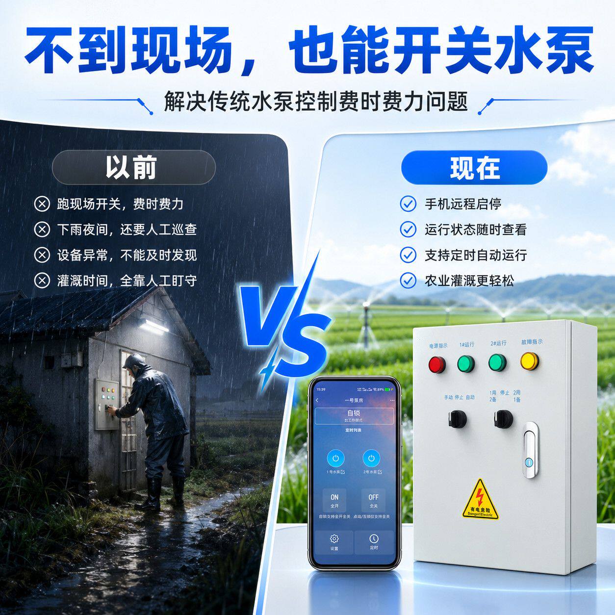 4G无线远程水泵控制箱手机APP自动上下水一控二一用一备380v/220v