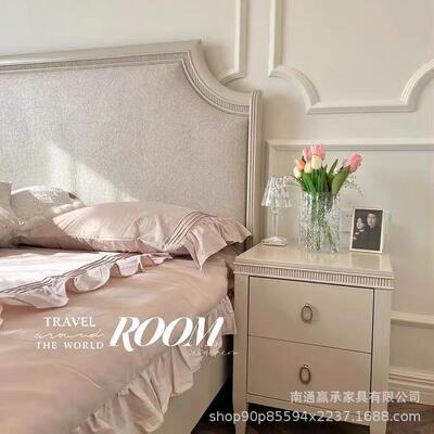 美式轻奢实木床后现双代1简约雕刻918床头柜法式复古.8m主卧软包