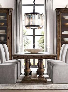 美式全实木做旧会作餐法41081式复古简约餐台欧式长方桌形办公议