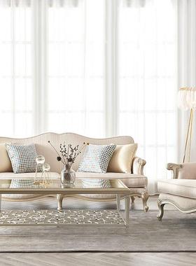 美式实木双人三人沙美发家小户型简约轻DVE法高端家式具奢茶几组