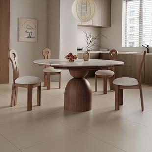 SS927HL法式 复古实木伸缩家岩板餐桌小户型方变圆折叠古风用中饭