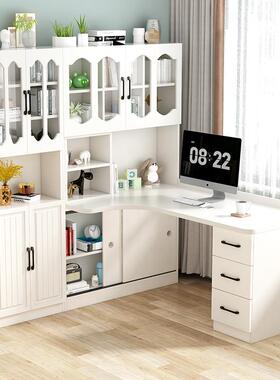 7K实木转角书桌书架一体字简约家用学生写柜桌子带书合RYT电组脑