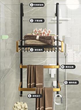 浴室毛巾架空免打生32564间浴巾架太铝毛巾卫杆厕所挂架淋孔浴房