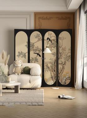 法式古花鸟屏风隔断现客厅代简约TFB可移动办公中室玄卧关室遮挡