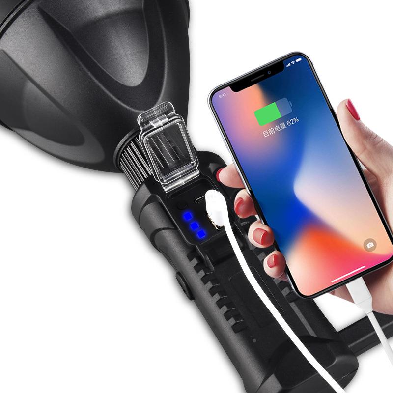 新款P70探照灯户强光多射功能照明LED远w591防水电手提灯手外电充