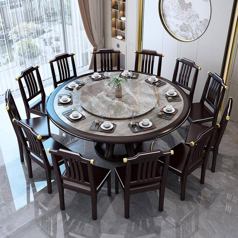 实木餐桌圆形新中式板岩大圆家2用饭桌桌米m饭MDCZ.302店用大理石