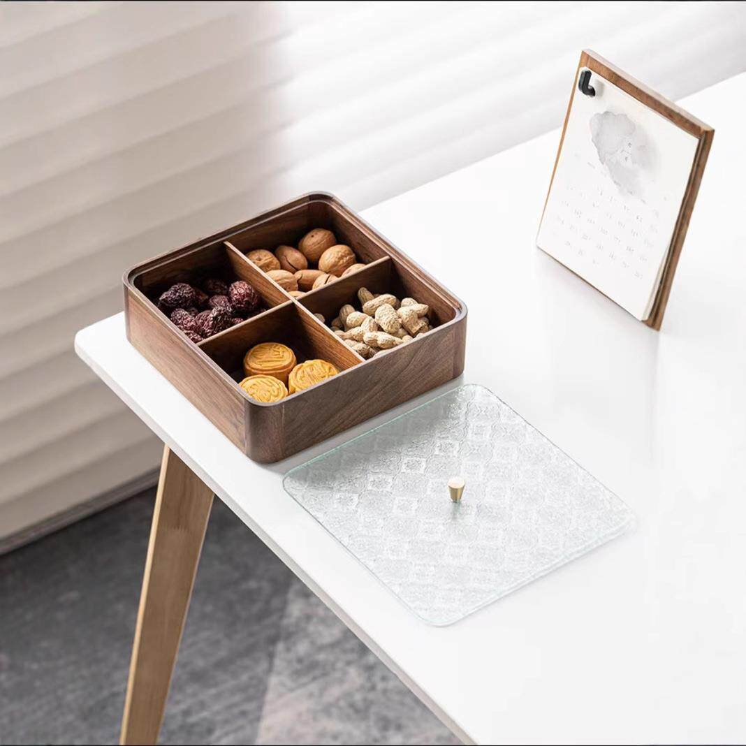 北美黑胡桃木四餐格酒店果厅冷盘茶室茶点盘宾馆水HTM052果盘食盘