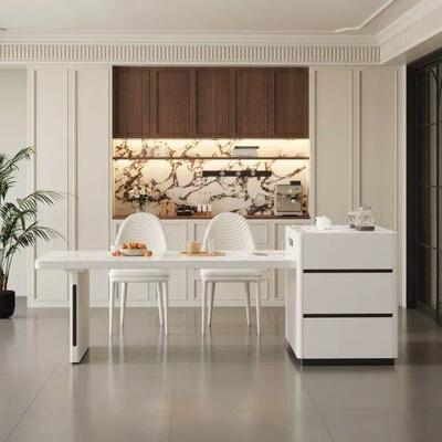 奶油风板岛体台桌一可伸缩小户餐805型高岩端家用轻奢餐厅中岛台