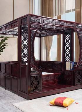 木架子床宫853廷仿实古老式古代明清雕工花中千拔步床式古典踏步