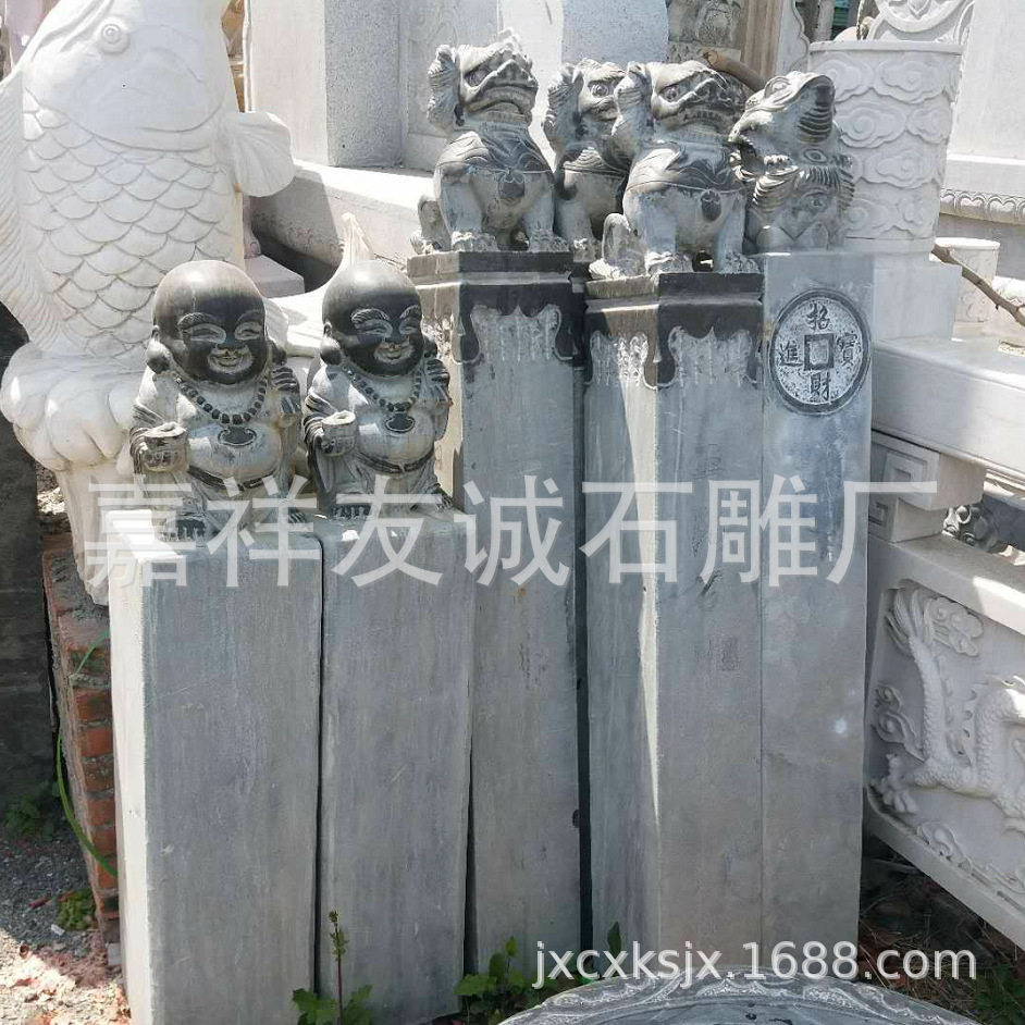 厂家石雕拴马桩青石做旧狮子貔貅石柱庭院石材摆件新中式庭院装饰