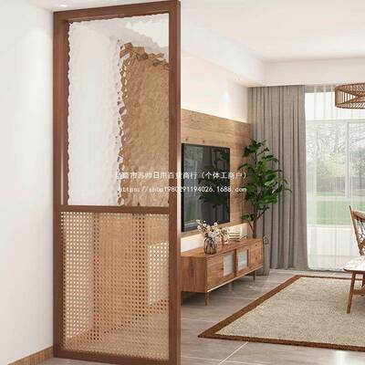 三隐新中式遮实木屏日风隔断客厅53406式洗玻璃玄关入户手台挡折