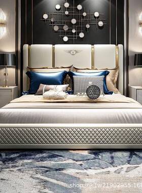 轻GSU奢床仿意大利双人艺床奢华床别墅米色高靠背.米主卧设计师皮