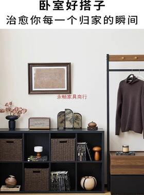 中XZP古风书柜卡莱克格子柜黑色书架格置物客沙发边柜收厅纳架柜