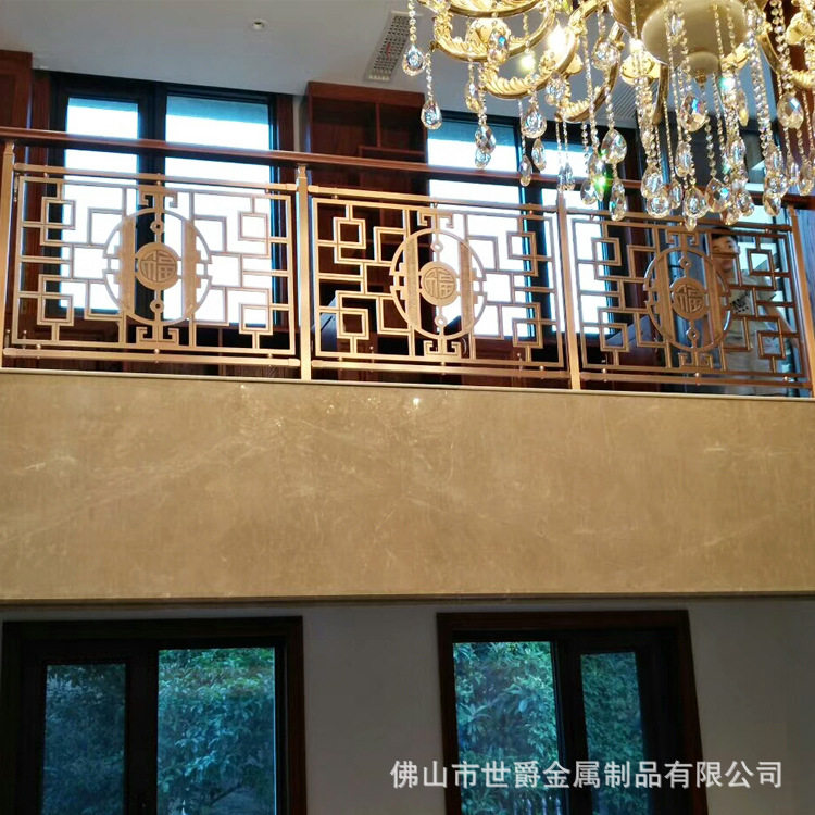 拉丝红古铜中式铝合金别墅楼梯护栏扶手厂家直供仿古新中式扶手