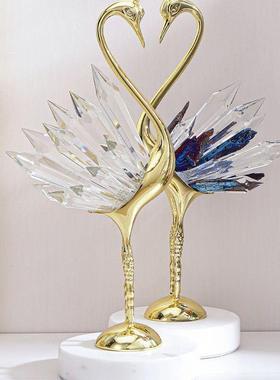 天鹅创意摆件侣情家居客厅轻卧奢桌面装品水晶高XQJ饰档室玄关现