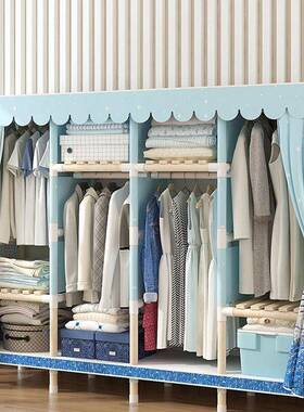 简易衣衣柜家出用卧室租OXN房纳用现代简约布柜子实木收经济型挂