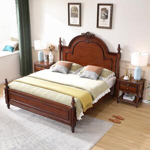 欧美式复古实木双人床h18现代主简约卧婚床式抽轻奢气压屉高箱储