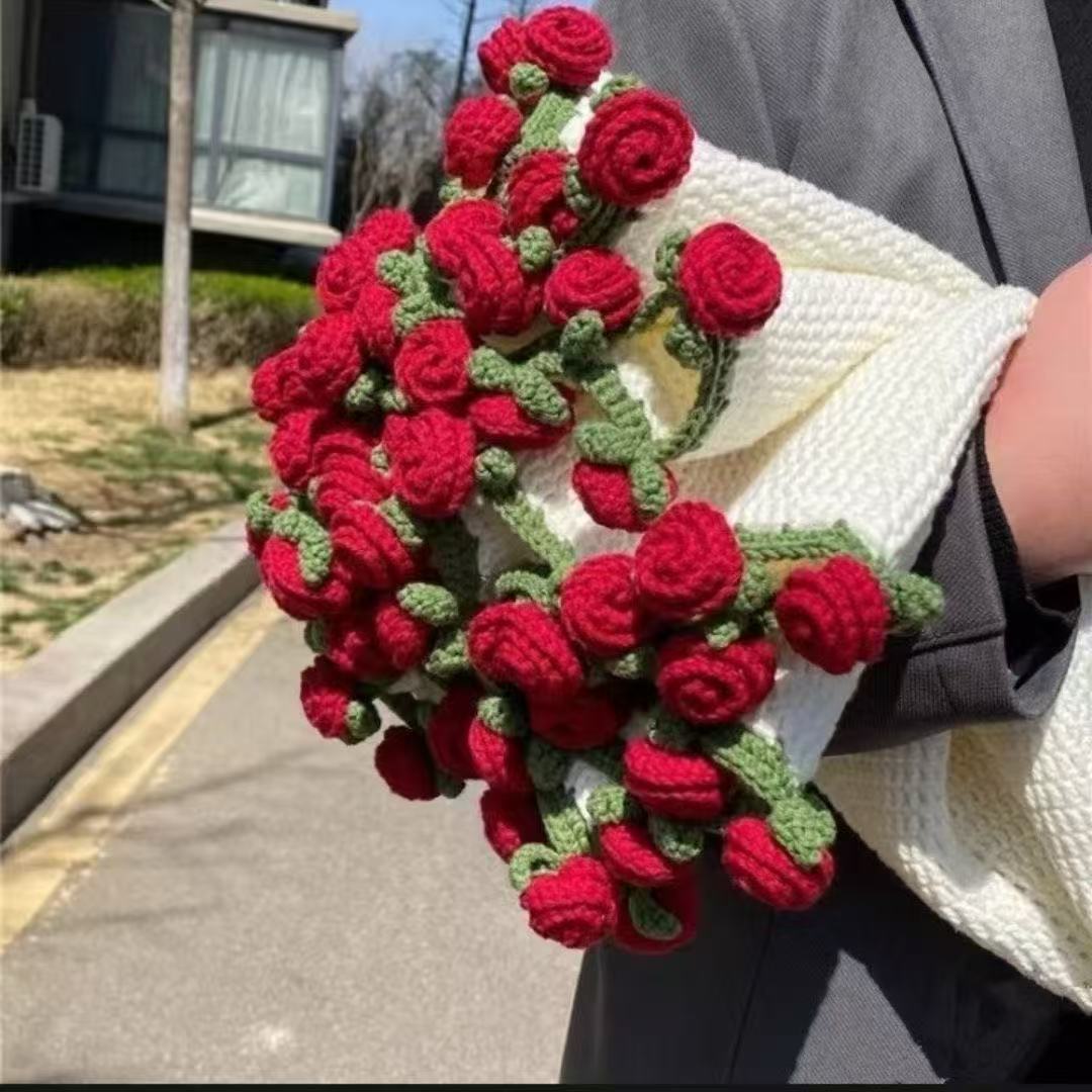 母亲节手工钩织玫瑰花毯送妈妈