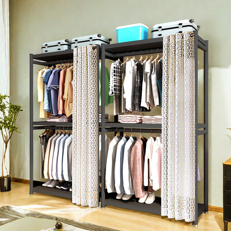 衣柜卧室家用出租房简易组装挂衣杆结实耐用金属衣架落地储物柜子