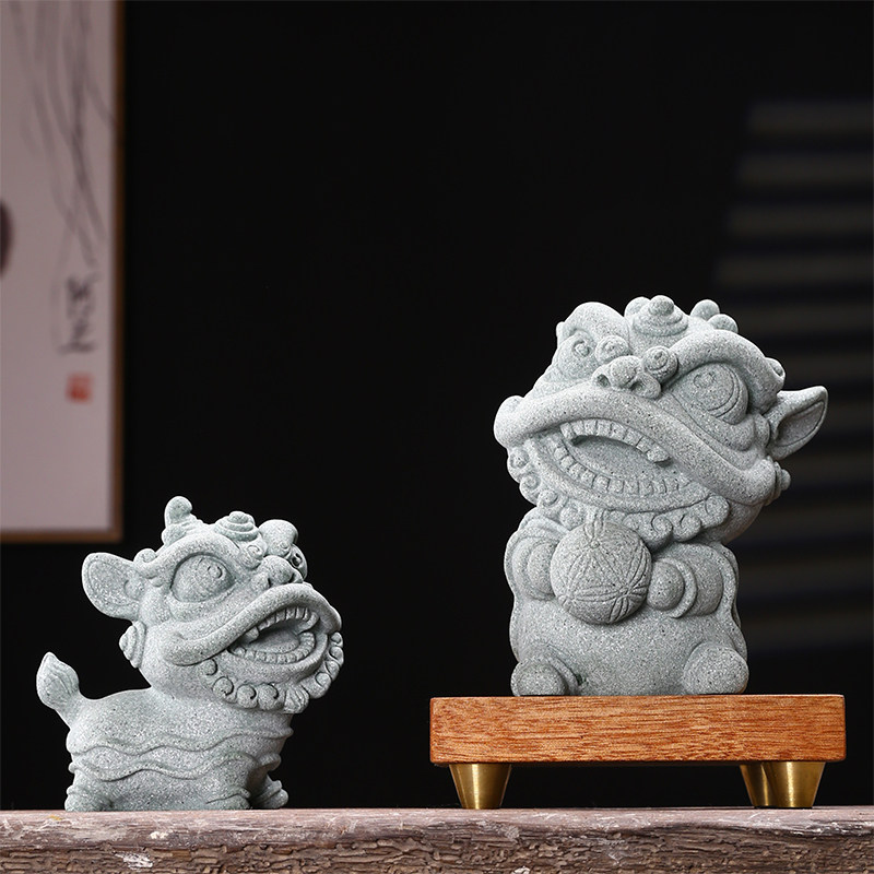 创意青砂石可爱抱球醒狮动物摆件家居客厅水族造景桌面茶宠装饰品,家居饰品,装饰摆件,淘宝优惠券,粉丝福利购,淘宝优惠卷