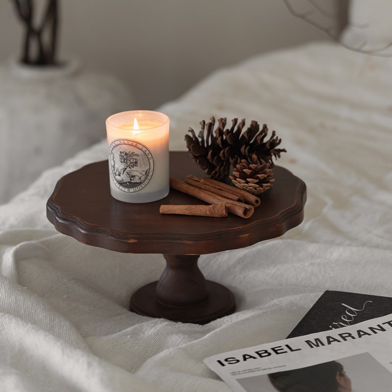 润家家居法式实木托盘中古风木质高脚水果盘香薰盘装饰置物甜品盘