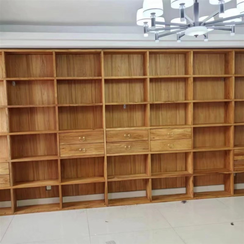 老榆木书架定制多功能实木落地书柜满墙转角家用办公收纳简约置物