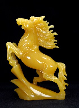 天然米黄玉石马玉雕工艺品原石雕刻马到成功玄关客厅酒柜装饰摆件