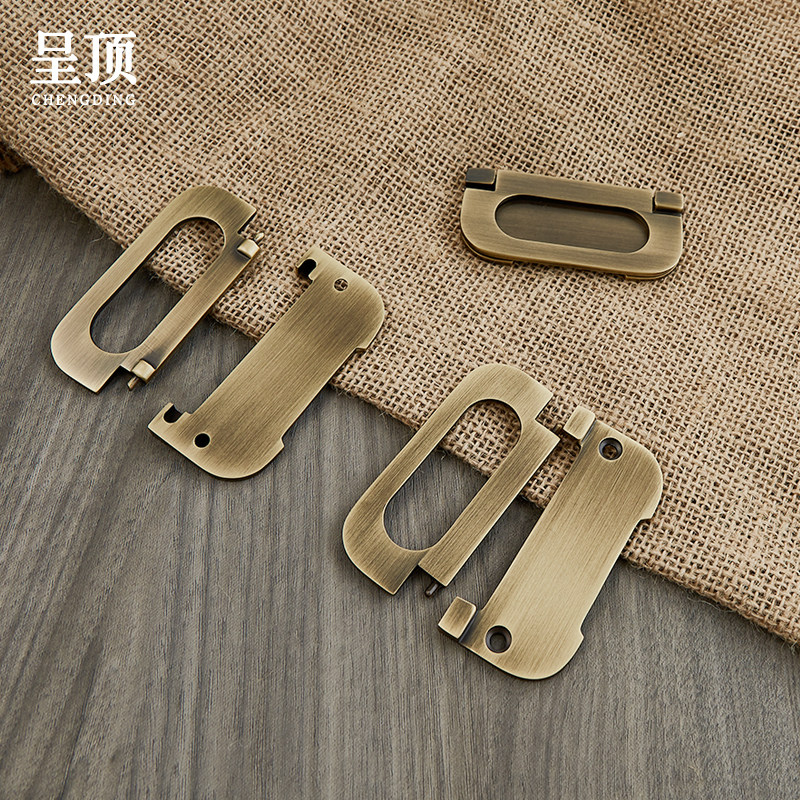 呈顶黄铜柜门抽屉拉手免打孔衣柜橱柜隐形古铜色暗装复古超薄把手