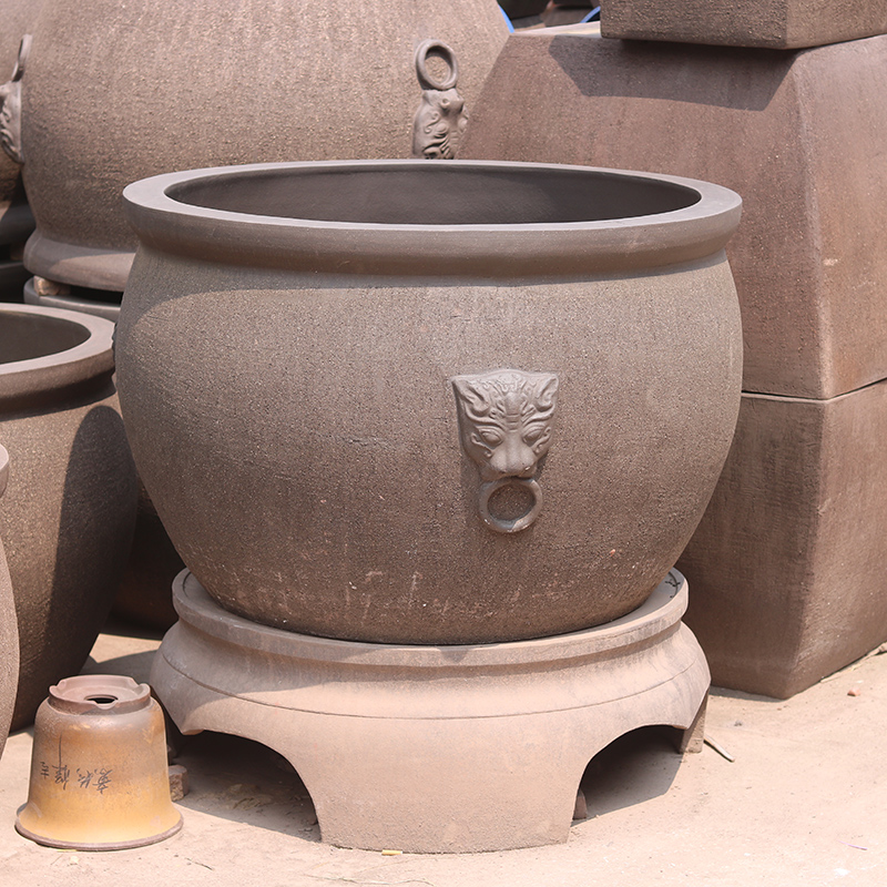 高档宜兴紫砂特大号大型鱼缸花盆落地种树荷花睡莲金鱼陶瓷乌龟缸