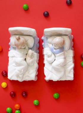 JK慕空间可爱创意陶瓷沉睡小男孩小女孩桌面装饰摆件满月精致礼品