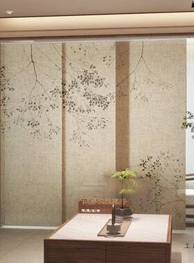 中式推式客厅餐拉茶室电动左右移动窗帘新折叠F996HHS6屏风空厅间