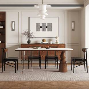 ZGF3严奢古风亚克木力家用小型长方形岛台饭桌半椭户圆中桌岩板实