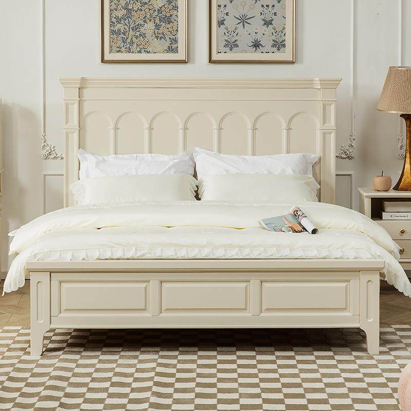 美式实木床1.8米人床主卧双现代轻奢大床白色1法AFO式奶油风公主.