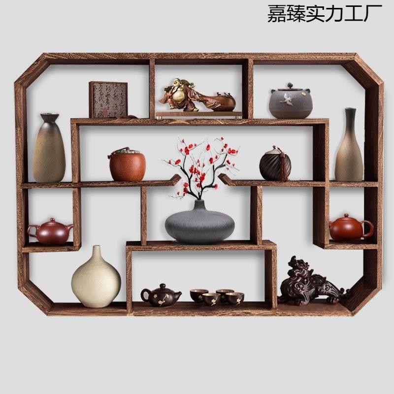 古架宝阁实木架中多式咨询客服挂墙壁挂博式茶置物架墙上新古董展