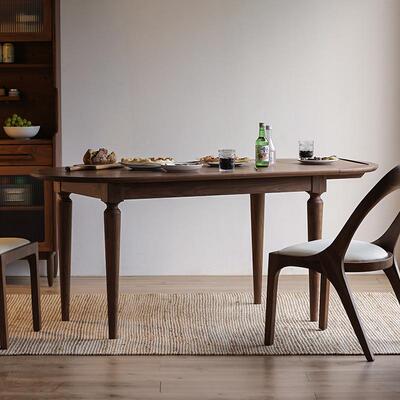 美伸式复户古黑胡桃木半圆餐桌全折实木可叠桌子小型家CZ-102用可