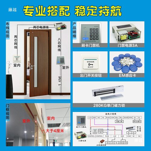 电子门禁系统套装 磁力锁电插锁木门铁门双门 刷卡密码门禁一体机