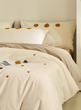 A类小清新100单SIPE长绒棉磨毛床绣上四件套纯毛巾被套棉全棉床床