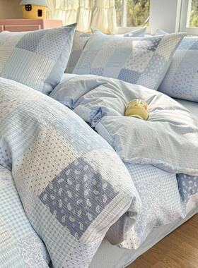 水洗双品层纱床四件套上被套棉床件用品宿舍VXE床单三套床笠