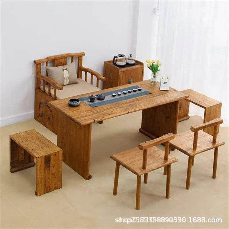 中式老榆合厅木茶桌办公室客喝茶桌民宿餐桌椅组会XGK阳台客实木,商业/办公家具,茶台/茶桌,淘宝优惠券,粉丝福利购,淘宝优惠卷