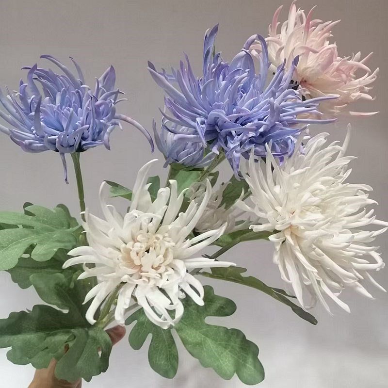 仿真菊花小清新蟹爪菊婚庆装饰家居摆饰件蓝白样板房假花摄影