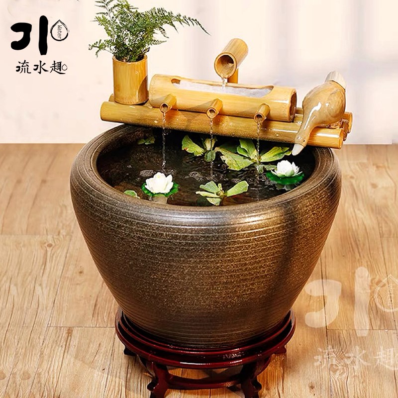 流水趣陶瓷竹子流水鱼缸水缸阳台庭院造景循环办公室客厅养鱼落地