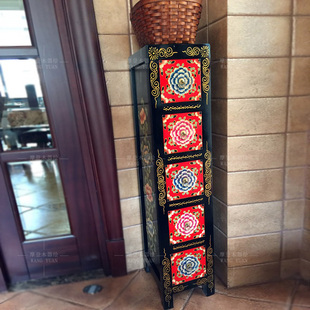 彩绘家具实木边柜单斗柜CD柜手绘中式仿古储物收纳柜尺寸可订制做