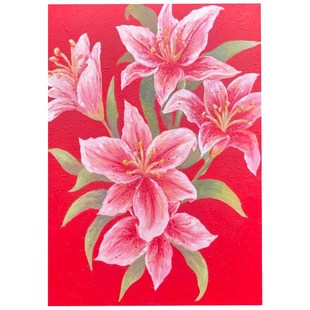 奶油风粉色百合花手绘油画客厅装饰画现代简约沙发背景墙玄关挂画