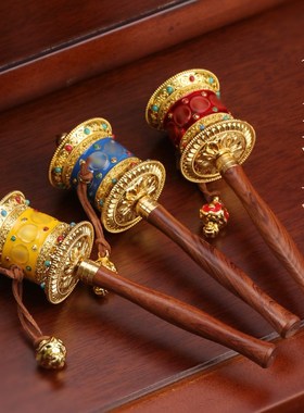 藏式八吉祥合金迷你转桶六字手摇家用民族风手持浮雕轮工艺品摆件