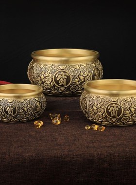 超大号实心纯黄铜金钱元宝聚宝盆铜摆件中式客厅办公室店铺存钱罐