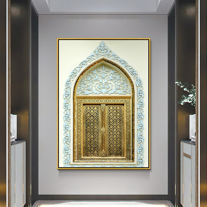 家居孔雀图房间装饰画摩洛哥门窗挂画酒店沙发背景墙餐厅高档壁画